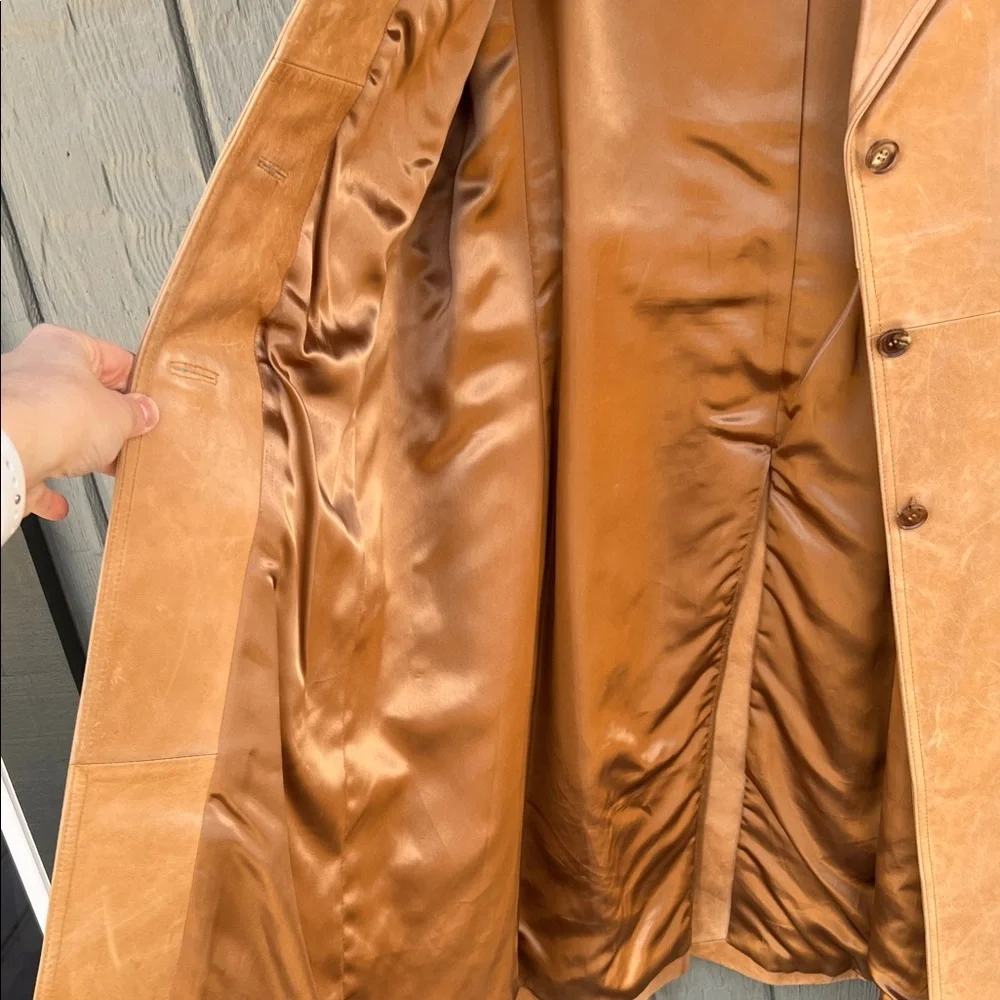 Andrew Marc Camel Leather Trench Coat size small - Picture 4 of 6